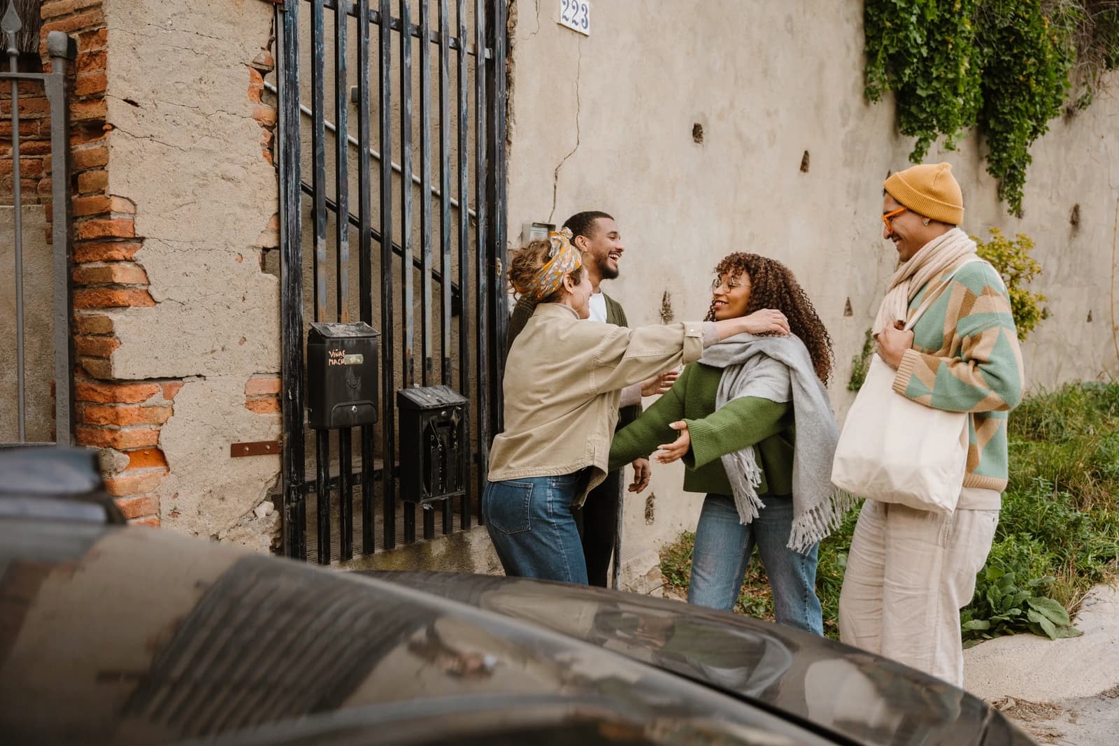 people with different diversity laughing on a street enjoying one another